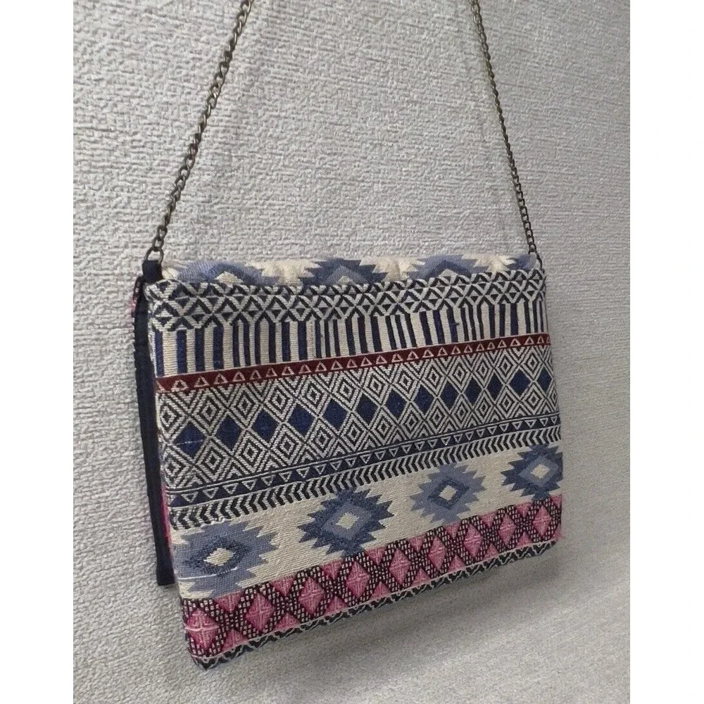 Francesca Biondi Clutch Purse Southwest Design Pink‎ Blue Fabric Crossbody